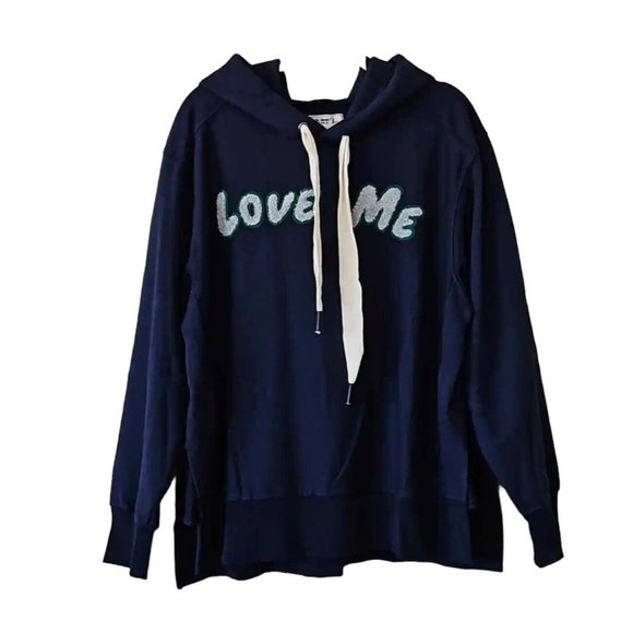 Free People Dark Blue 'Love Me' Hoodie - Picture 1 of 10